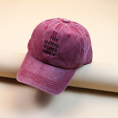 Wine Red Denim Baseball Cap Embroidered Distressed Sports Hat Unisex