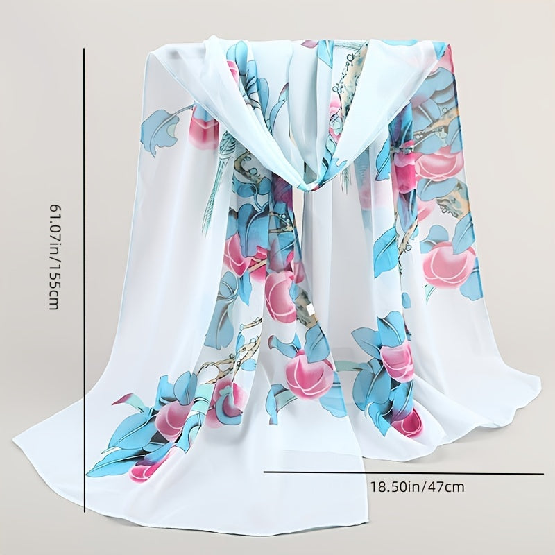 Colorful Flower Print Scarf Soft Stripe Women Scarf Shawl Beach Scarf