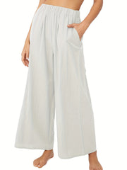 Wide Leg Elastic Waist Casual Pants for Women