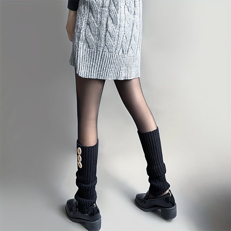 Buttons Decor Leg Warmers All match Knitted Socks