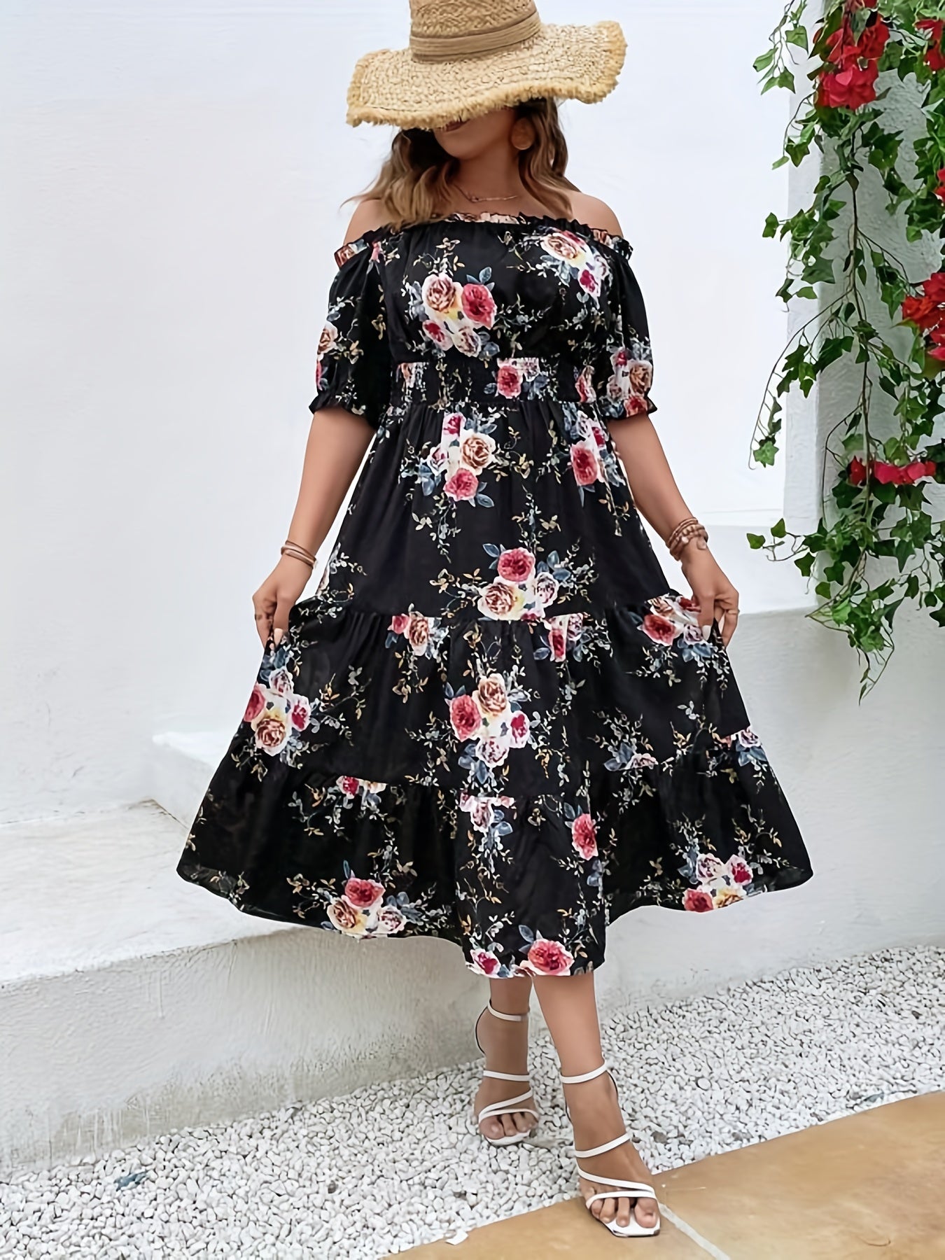 Floral Print Off Shoulder Summer Dress