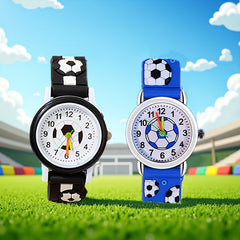 2pcs Football Themed Quartz Watches for Boys - Vibrant Soccer Ball Design