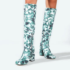 Marble Print High Heel Knee-High Boots