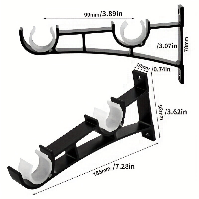 Heavy Duty Curtain Rod Brackets - Double Rod Holder Hooks - Supports Up To 50kg