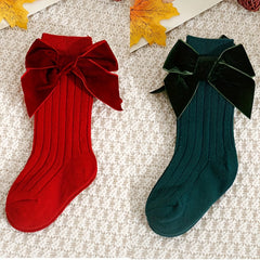 5 Pairs Baby Girl Bowknot Knee High Socks Spring Autumn