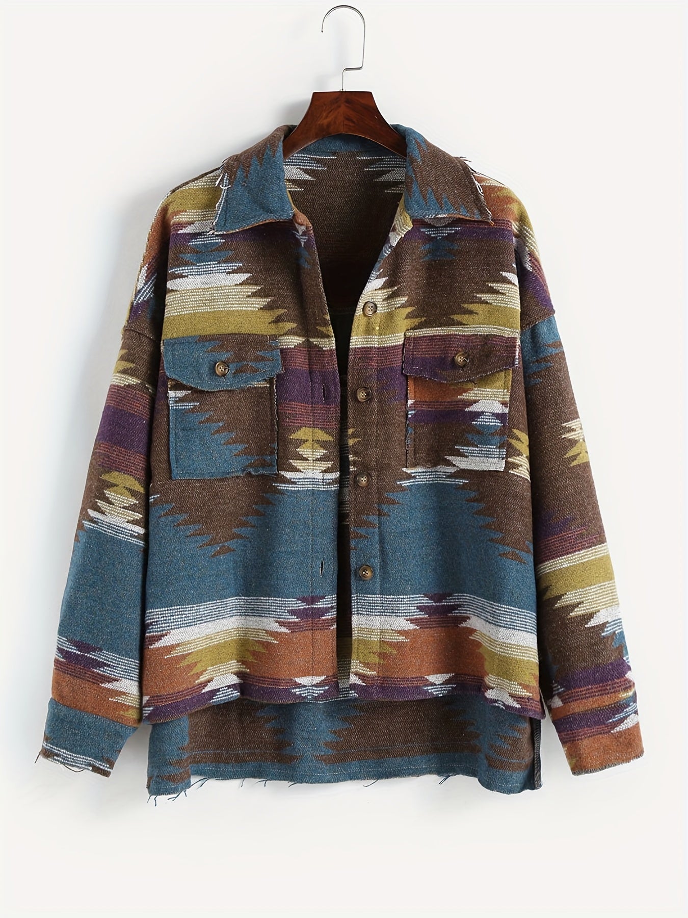 Graphic Print Flap Pockets Jacket for Fall & Winter