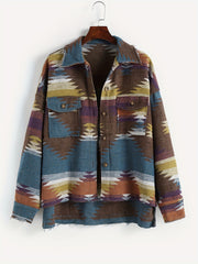 Graphic Print Flap Pockets Jacket for Fall & Winter