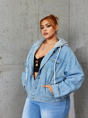 Colorblock Hooded Drawstring Denim Jacket