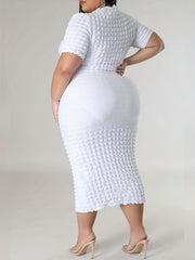 Dress Women's Plus Solid Short Sleeve High Neck Skinny Midi Dress