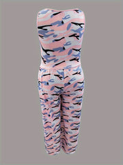 Camo Print Crop Tank Top & Pants Pajama Set