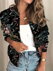 Graphic Print Zipper Jacket Baseball Neck Outerwear