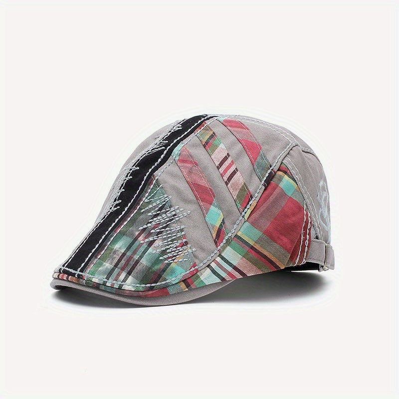 Handsome Punk Hat Mens Peaked Cap Plaid Sun Protection Baseball Cap