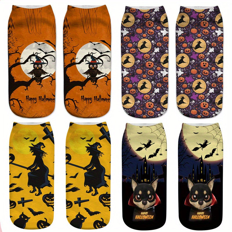 4 Pairs Halloween Pattern Socks & Low Cut Socks Women's Stockings