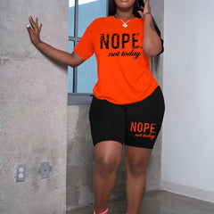 Women's Plus Letter Print Tee and Shorts Set