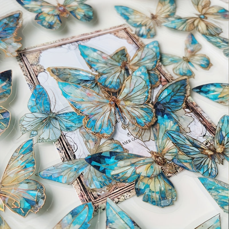 20pcs Ice Crystal Laser Butterfly Stickers for DIY Handbook Mat