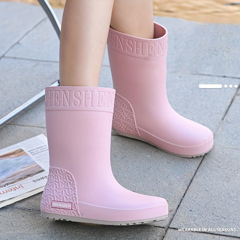 Women's Waterproof High Tube Rain Boots Solid Non slip Outdoor Rain Boots