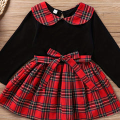 Sweet & Classic Plaid Long Sleeve Collar Dress Toddler Girl Christmas Outfit