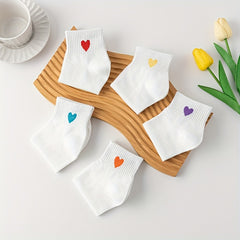 5 Pairs Heart Print Crew Socks Women's Stockings