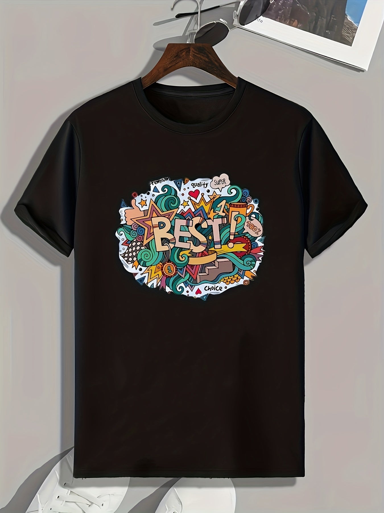Graffiti Print Men's Tee for Summer