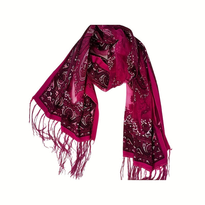 Vintage Paisley Print Scarf Tassel Shawl Hijab Head Wrap
