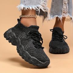 Women's Lightweight Woven Sneakers Breathable Lace Up Running Shoes