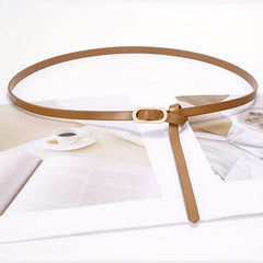 Long Buckle Leather Belt Knotted Thin Waistband for Women