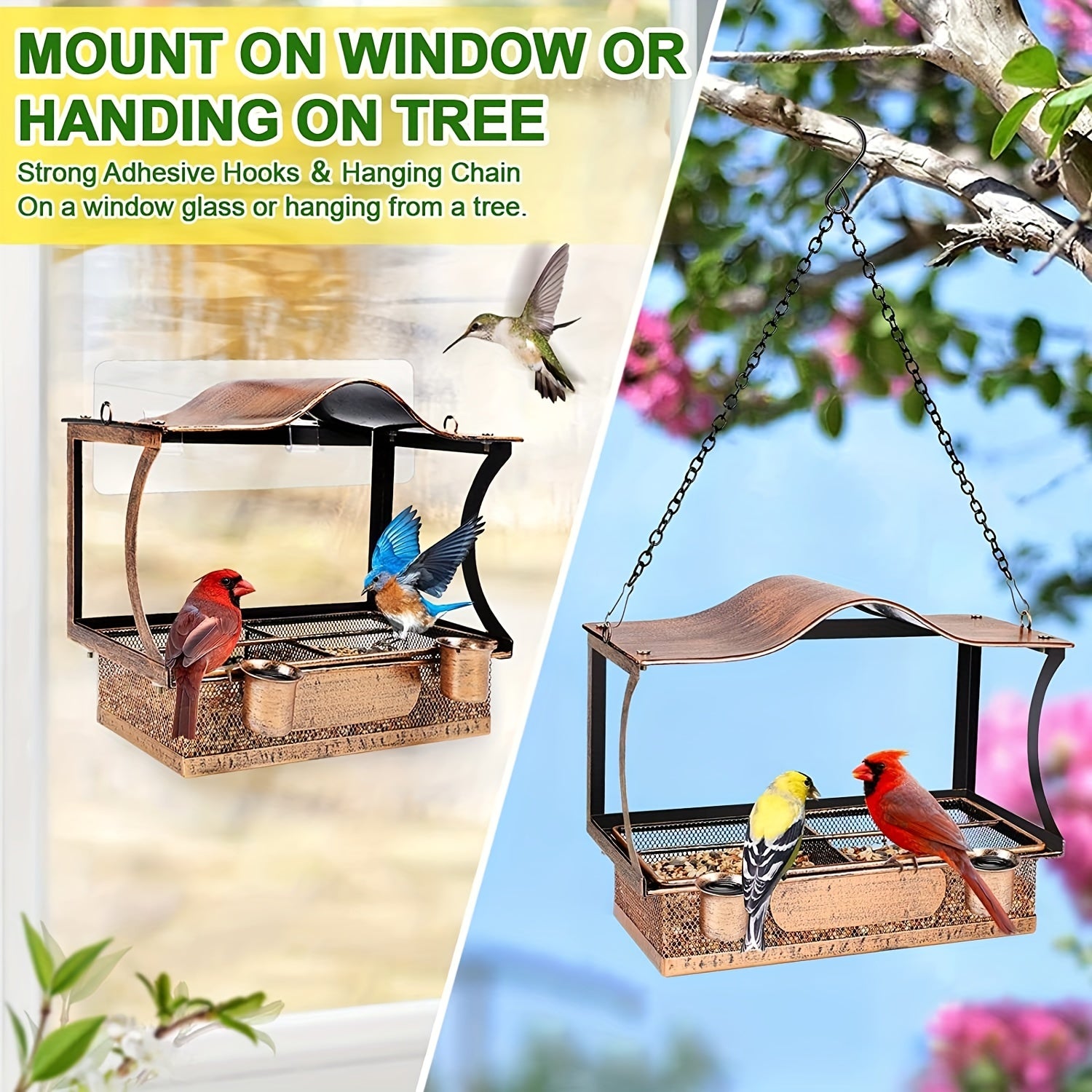Metal Window Bird Feeder Shockproof Hanging 5.08 cm 1 Detachable Bird Feeders