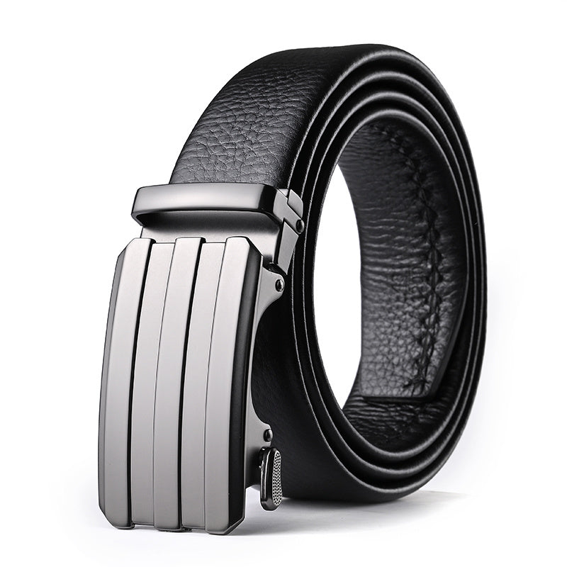 Men's Cowhide Leather Belt Automatic Buckle Business Belt