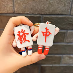 Chinese Style Mahjong Keychain Doll Pendant Car Key Chain