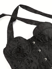 Jacquard Halter Corset Bustier Tummy Control Lace Up Body Shaper