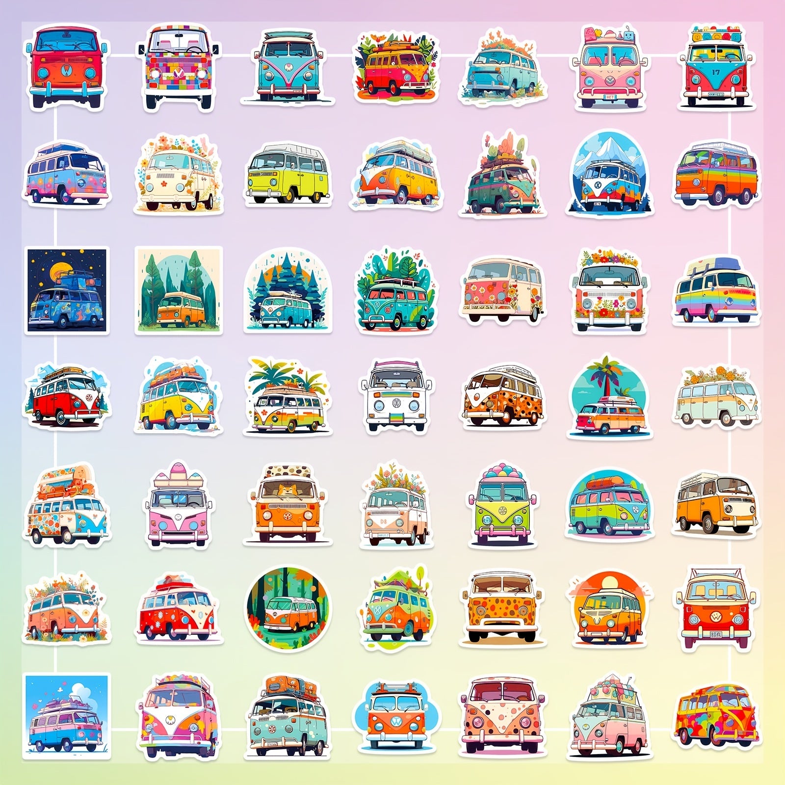 50pcs Cartoon Bus Stickers Waterproof Vinyl Stickers - Laptop Water Bottles
