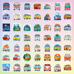 50pcs Cartoon Bus Stickers Waterproof Vinyl Stickers - Laptop Water Bottles