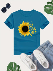 Sunflower Graphic Sports T-shirt Butterfly Print Casual Top