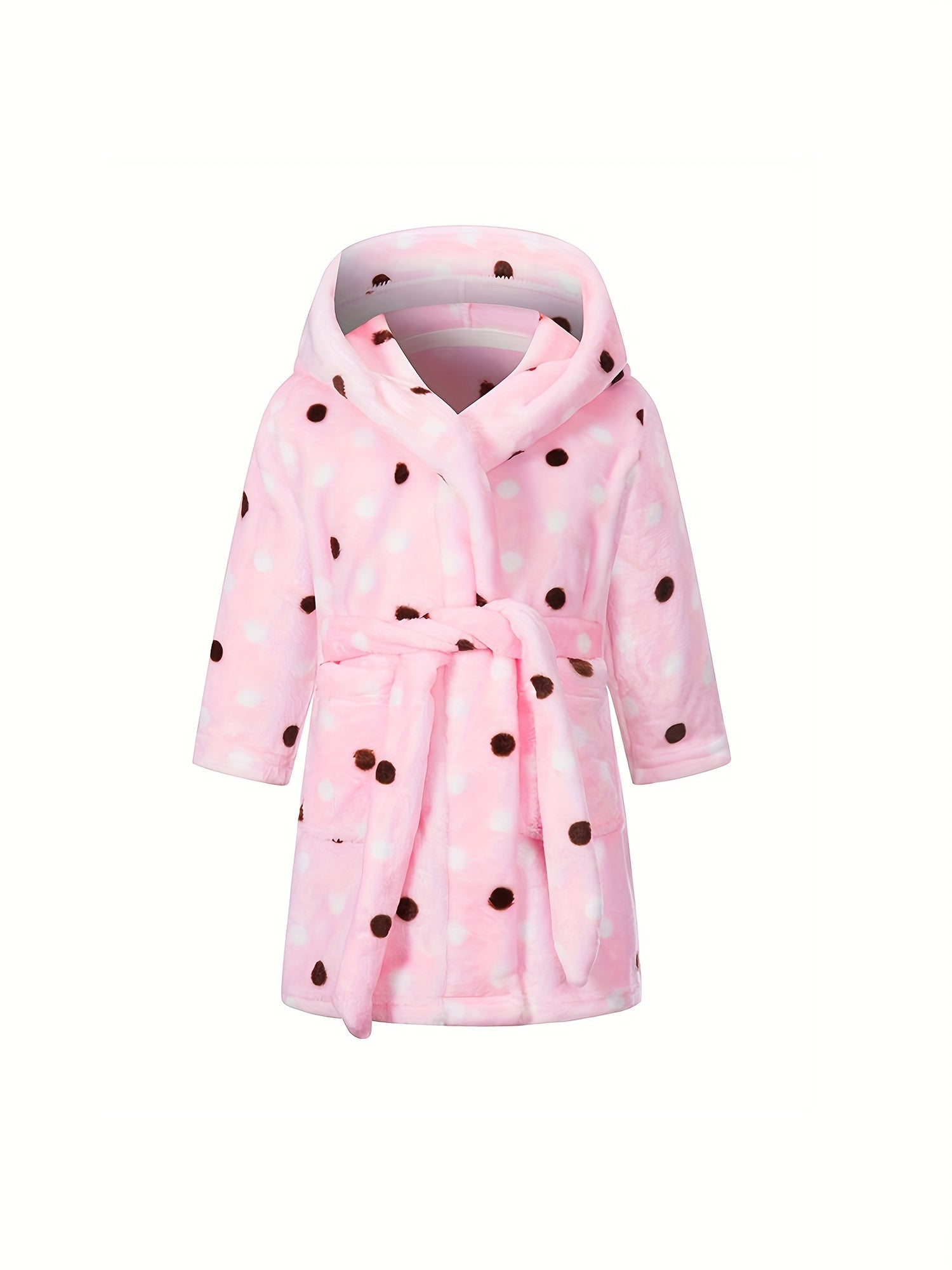 Girls Dotted Hooded Bathrobe Soft Flannel