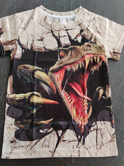 Kids Dino Print T Shirt Short Sleeves Crew Neck for Outdoor Adventures