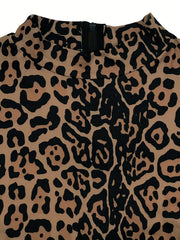 Women's Plus Leopard Print Long Sleeve Mock Neck Maxi Dress