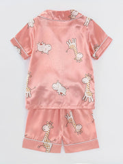 Giraffe Pattern Family Pajamas V-Neck Top & Shorts Set