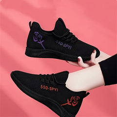Rose Print Lightweight Running Shoes Soft Bottom Outdoor Sneaker