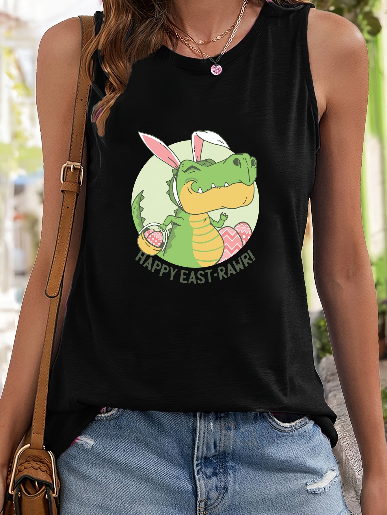 Cartoon Crocodile Pattern Stretchy Sports Vest Sleeveless Casual Top