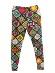 Floral Print Skinny Leggings Boho Elastic Waist Stretchy Leggings