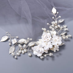 Flower Rhinestone Pearl Wedding Headband Hair Comb