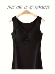 Lace Thermal Tank Top Crew Neck Sleeveless Women's Lingerie