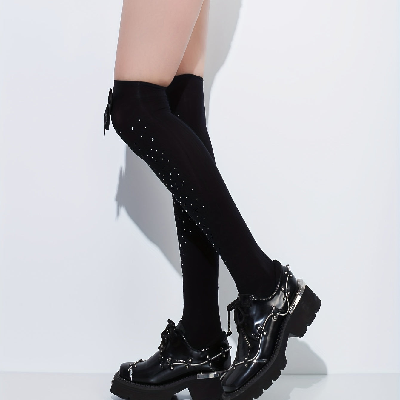 Rhinestone Thigh High Socks Lace Mesh Over The Knee Stockings