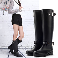 Women's Low Heel Rain Boots Solid Buckle Waterproof Outdoor Shoes