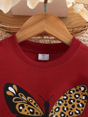 Girls Leopard Butterfly Print Sweatshirt Long Sleeve Top