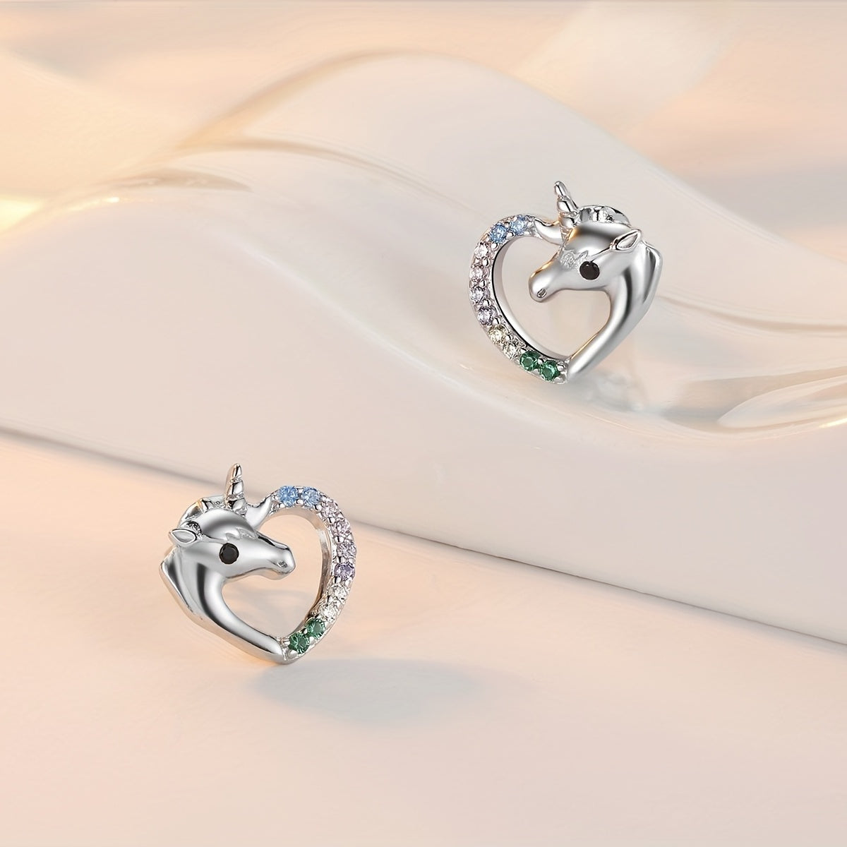 925 Silver Unicorn Pendant Earrings with Colorful Zircon