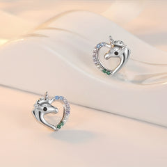 925 Silver Unicorn Pendant Earrings with Colorful Zircon