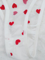 Sexy Heart Print Mesh Bra & Panty Lingerie Set