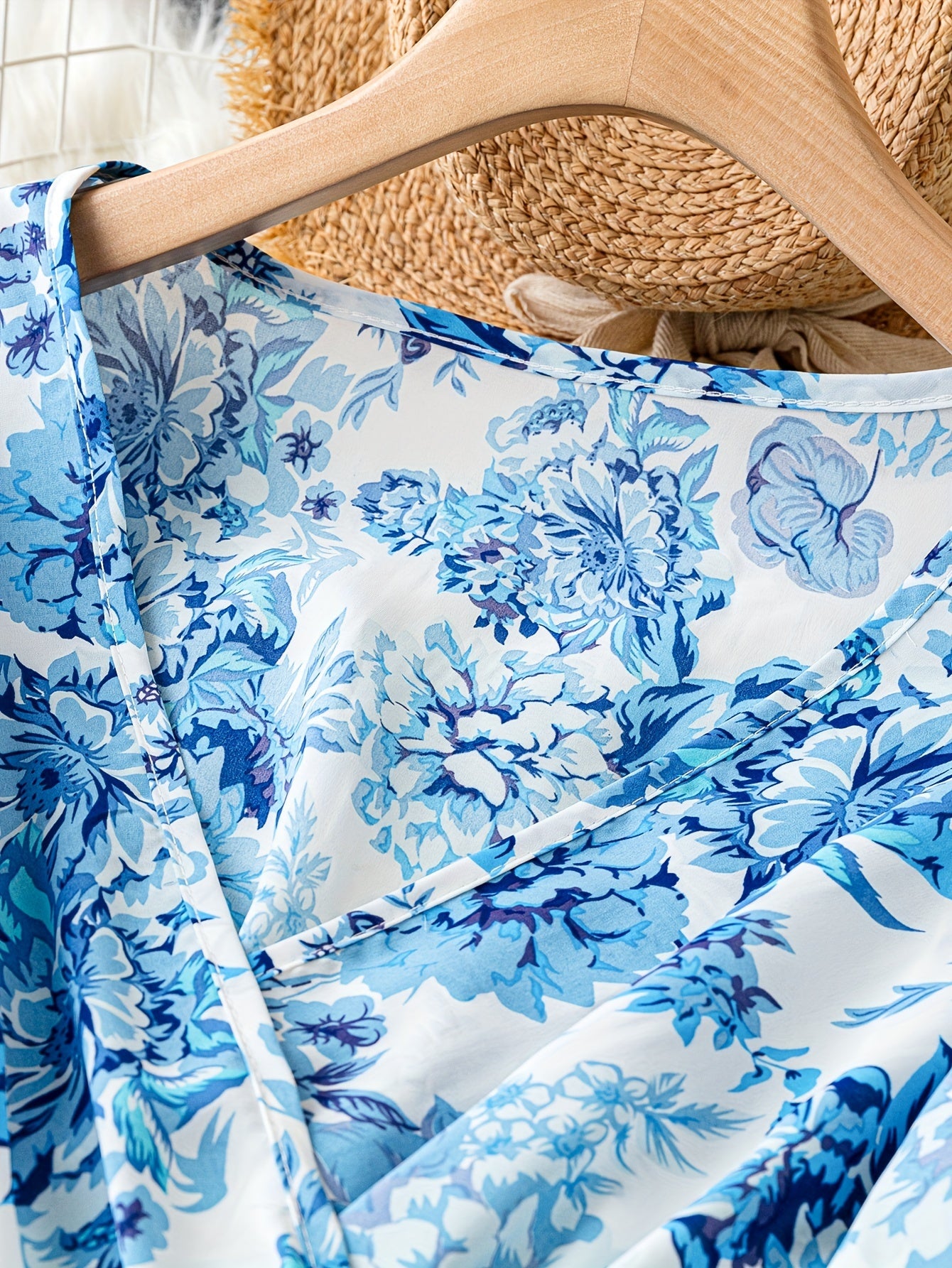 Floral Print Lantern Sleeve Smock Maxi Dress With Belt