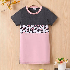 Toddler Girls Leopard Print Round Neck Dress For Party
